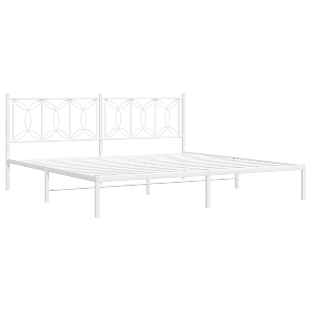 vidaXL Metal Bed Frame with Headboard - King Size White Steel Bed Frame - 76"x79.9" Modern Design with Extra Storage Space