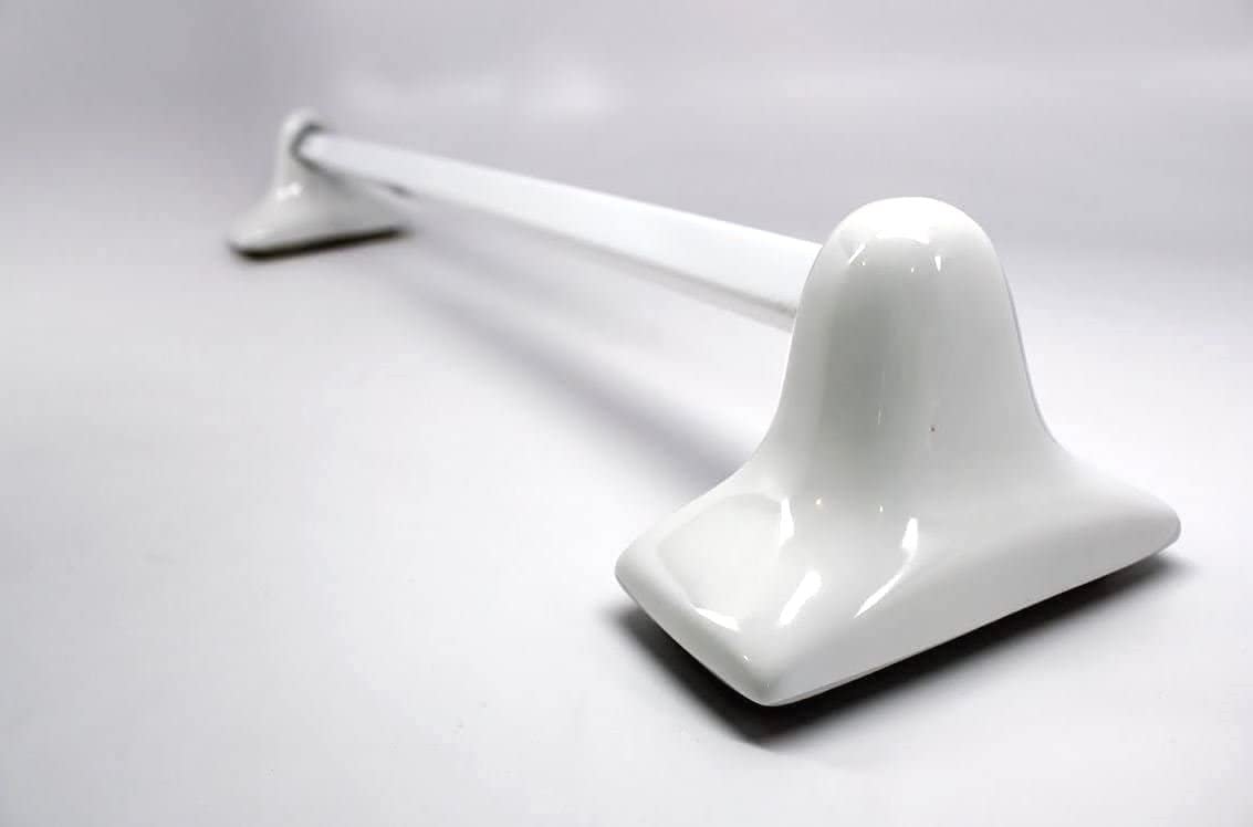 Tenedos White Glazed Ceramic Bathroom Accessory Kit - Not for Flat Surface Installation (Towel Bar)- There is an Insert That goe