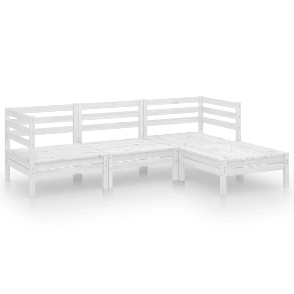 vidaXL 4 Piece Patio Lounge Set in Solid Pinewood - White, Modular Design, Weather-, Easy Assembly, Ideal for Garden/Patio/Livin