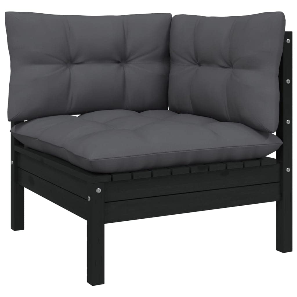 vidaXL Solid Pinewood Patio Lounge Set 4 Piece with Cushions Garden Outdoor Lawn Yard Terrace Balcony Wooden Seat Seating Furniture Black