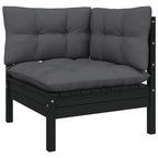 vidaXL Solid Pinewood Patio Lounge Set 4 Piece with Cushions Garden Outdoor Lawn Yard Terrace Balcony Wooden Seat Seating Furniture Black