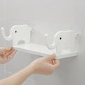 Elephant Wall Mounted Self Adhesive Shelf, White Abs Plastic No Drill Storage Rack For Bathroom Kitchen Bedroom, Space Saving Or