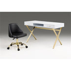 Neos Modern Furniture White top Desk with Two Drawers/Gold Base
