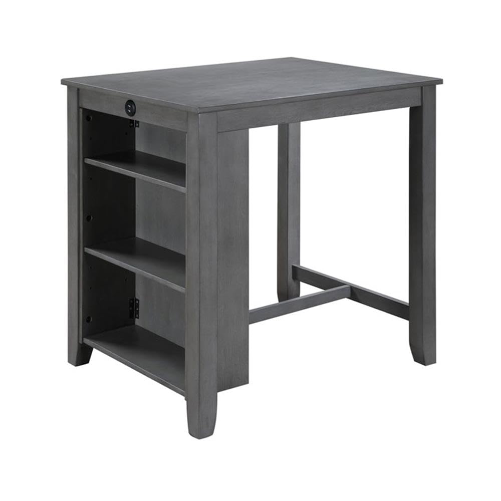 LILOLA LIVING Graham 3-Piece Gray Finish Small Space Counter Height Dining Table with Shelves and 2 Chairs