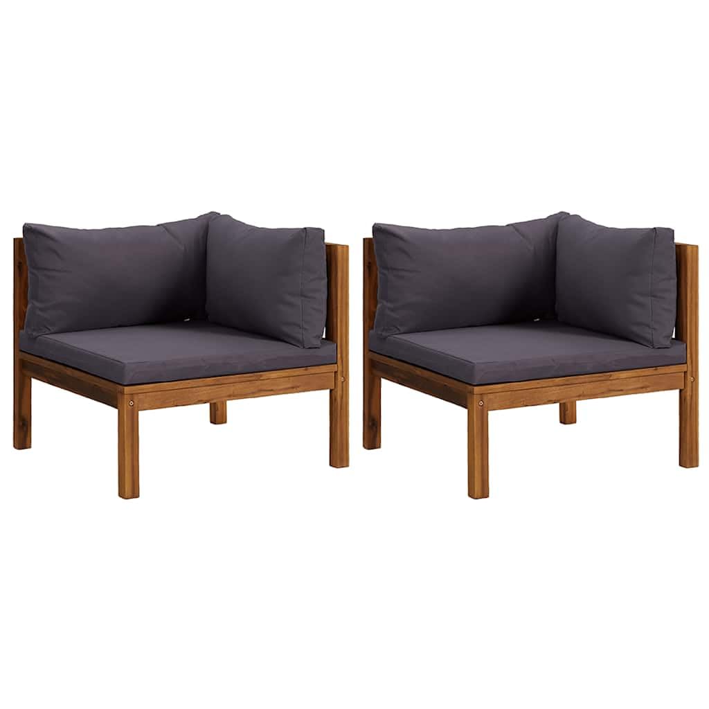 vidaXL Outdoor Solid Acacia Wood Corner Sofas with Dark Gray Cushions  Versatile, Robust, Weather, and Comfortable  Ideal for