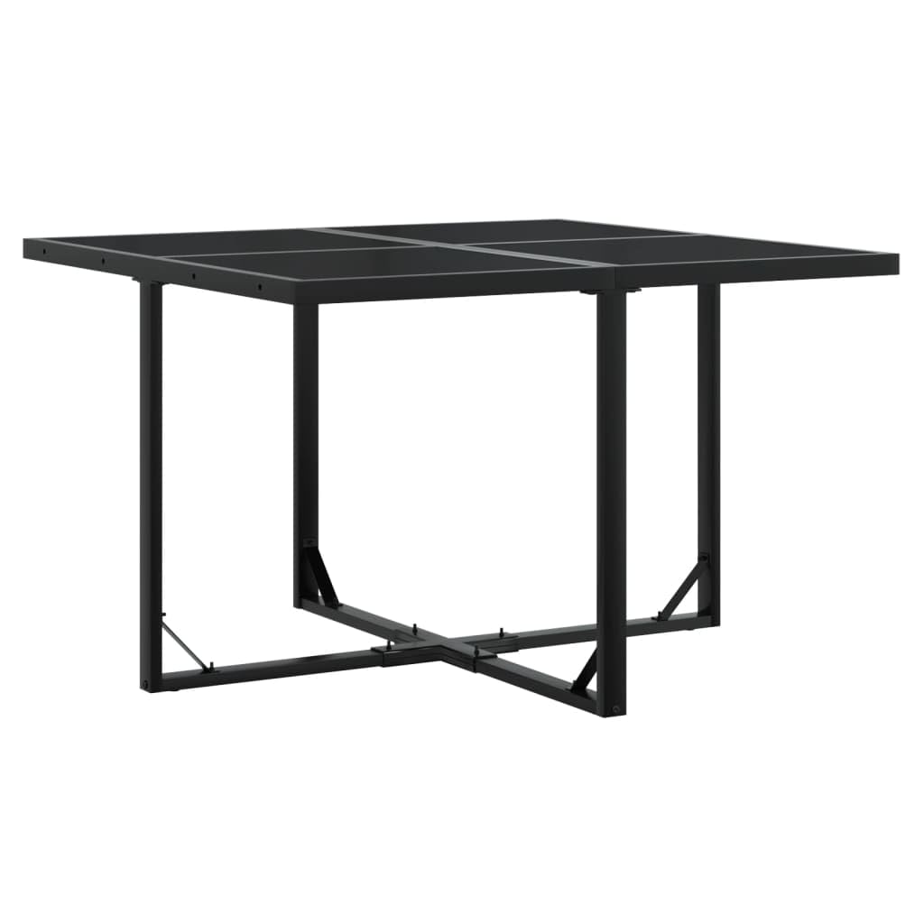 vidaXL 5 Piece Patio Dining Set with Cushions - Black Textilene Chairs and Tempered Glass Table, UV-Resistant, Compact Storage - Outdoor/Garden/Backyard Furniture