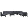 vidaXL Solid Pinewood Patio Lounge Set 12 Piece with Cushions Garden Outdoor Lawn Yard Terrace Balcony Wooden Seat Seating Furniture Black