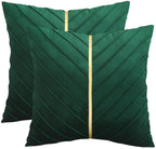 Tosleo Christmas Green Velvet Throw Pillow Covers 24X24 Inch Pack Of 2 With Gold Leather Forest Green Decorative Couch Pillowcas
