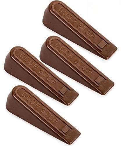 Brown Rubber Door Stop Wedge With Reinforced Backing Grip - 4 Piece Set