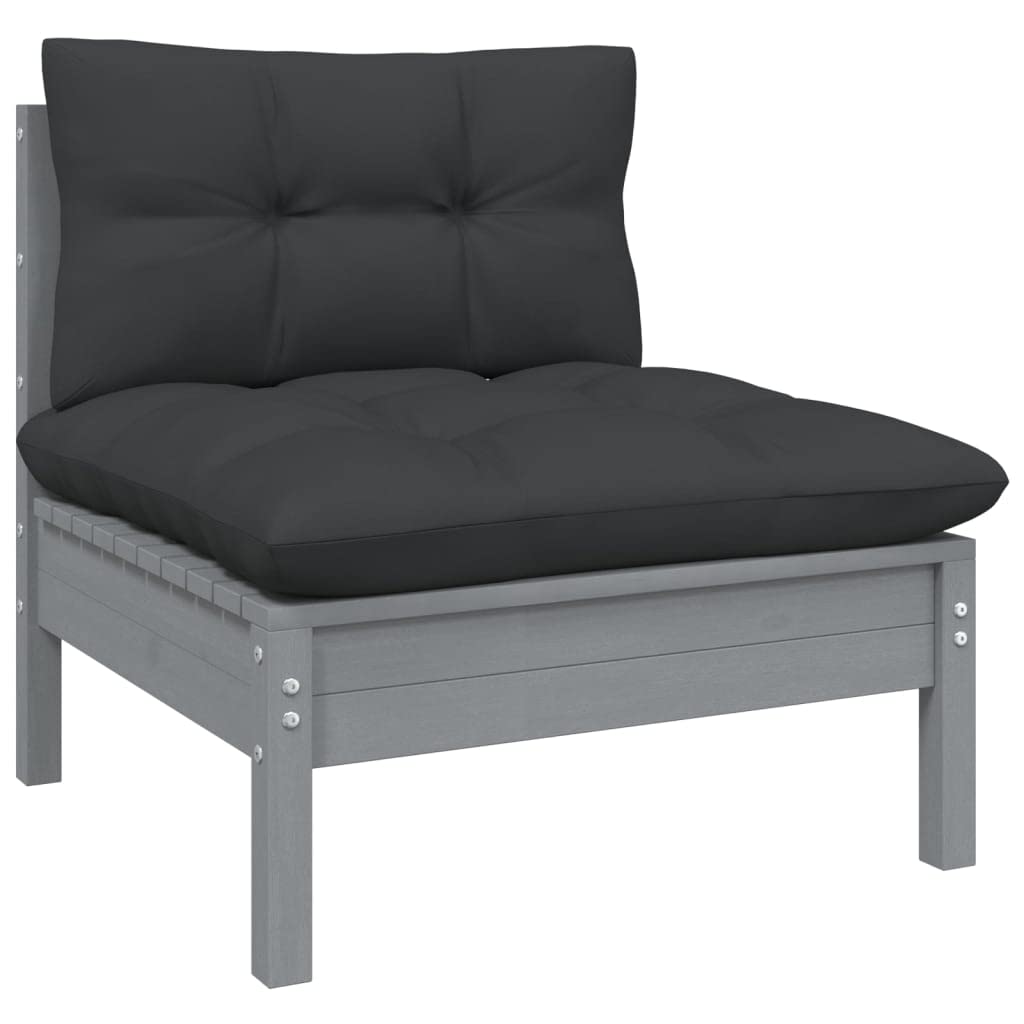 vidaXL Solid Pinewood Patio Lounge Set 9 Piece with Cushions Garden Outdoor Lawn Yard Terrace Balcony Wooden Seat Seating Furniture Gray