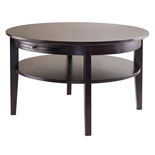 Ergode Wood Stafford Coffee Table | Oyster Gray Finish | Slatted Side Panels | Full-Size Drawer | Lower Shelf | Solid & Composite Wood (92232-VV)
