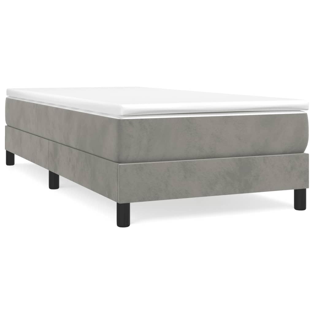 vidaXL Velvet Box Spring Bed Frame - Light Gray, Twin XL, Modern, Polyester, Plywood, Engineered Wood, 81.1"x39.4"x9.8" Dimensions