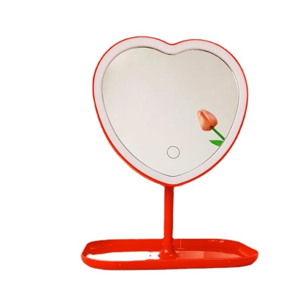 Taolivingmart Vanity Mirror, Heartshaped Makeup Mirror With Threelevel Dimming And Led Lights For Girls And Students (Red)