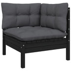 vidaXL Solid Pinewood Patio Lounge Set 6 Piece with Cushions Garden Outdoor Lawn Yard Terrace Balcony Wooden Seat Seating Furniture Black