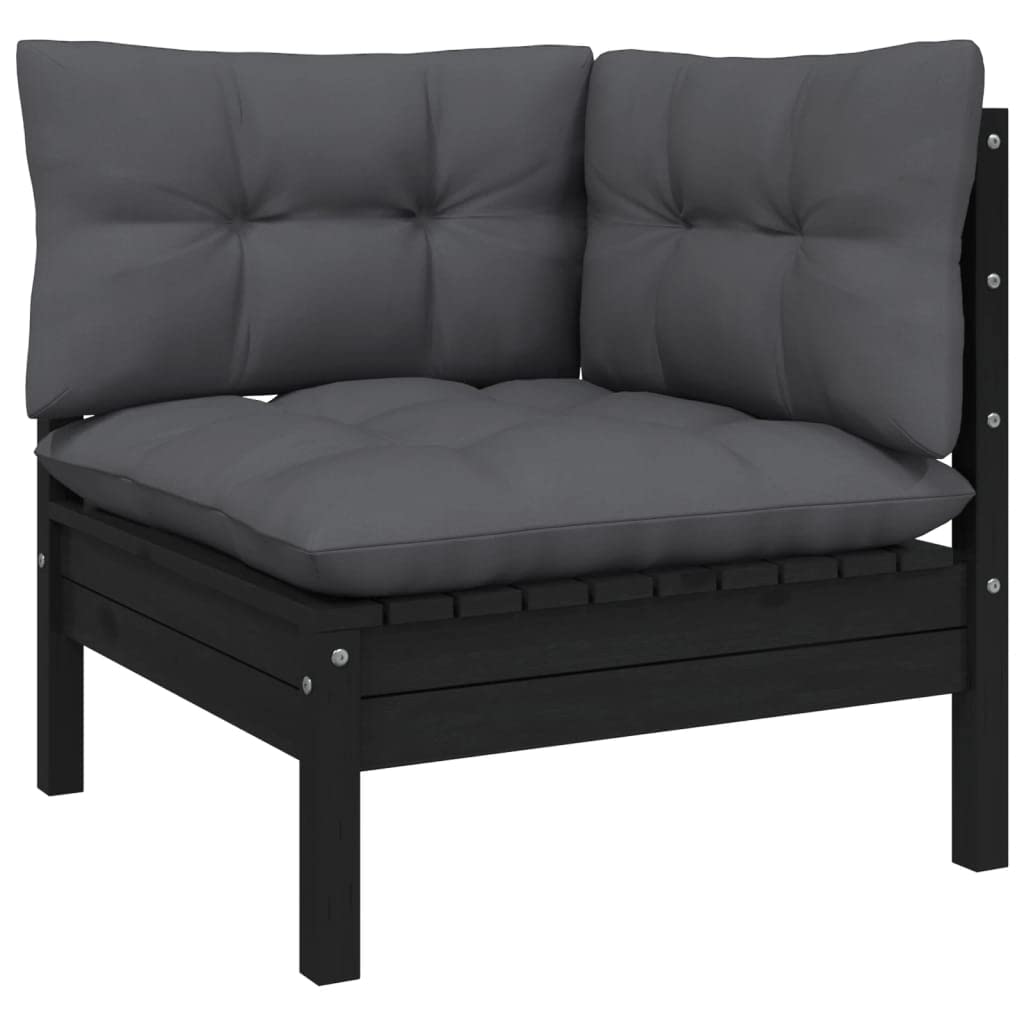 vidaXL Solid Pinewood Patio Lounge Set 6 Piece with Cushions Garden Outdoor Lawn Yard Terrace Balcony Wooden Seat Seating Furniture Black