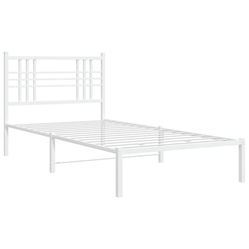 vidaXL White Metal Bed Frame-Single Size with Headboard-Modern Steel Construction-Powder-Coated-81.5" x41.3 x35.4
