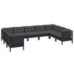 vidaXL Solid Pinewood Patio Lounge Set 9 Piece with Cushions Garden Outdoor Lawn Yard Terrace Balcony Wooden Seat Seating Furniture Black