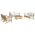vidaXL Bamboo Patio Lounge Set - 5 Piece Outdoor Furniture with Cream White Cushions, Comfortable Seating Experience, Practical 