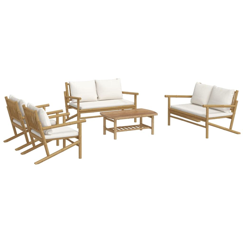 vidaXL Bamboo Patio Lounge Set - 5 Piece Outdoor Furniture with Cream White Cushions, Comfortable Seating Experience, Practical 
