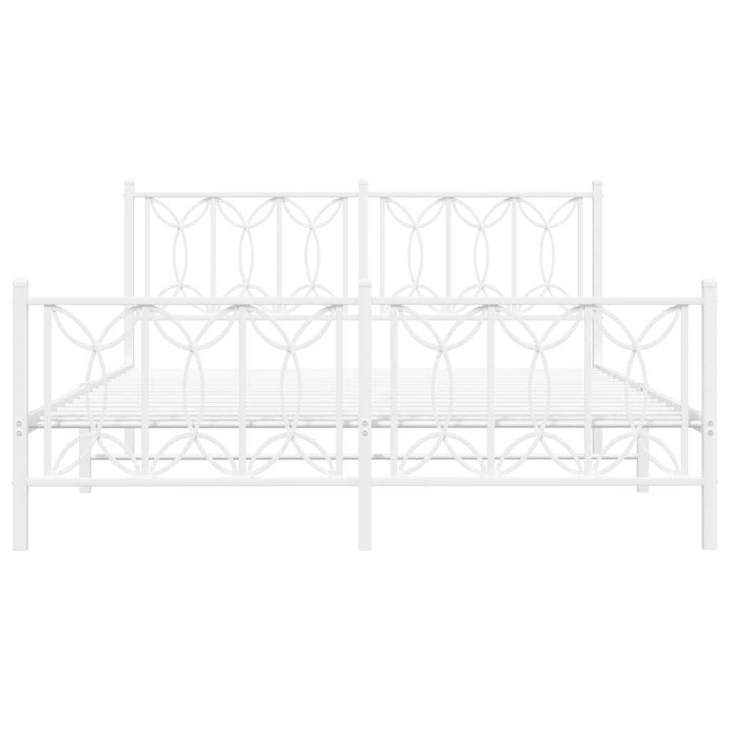 vidaXL Metal Bed Frame with Headboard/Footboard - Double Bed 59.1"x78.7" - Classic White Steel Mattress Support