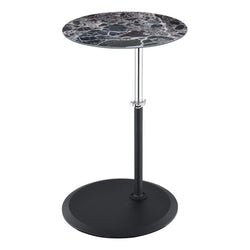 Lilola Home Orbit End Table with Height Adjustable Black Marble Textured Glass Top