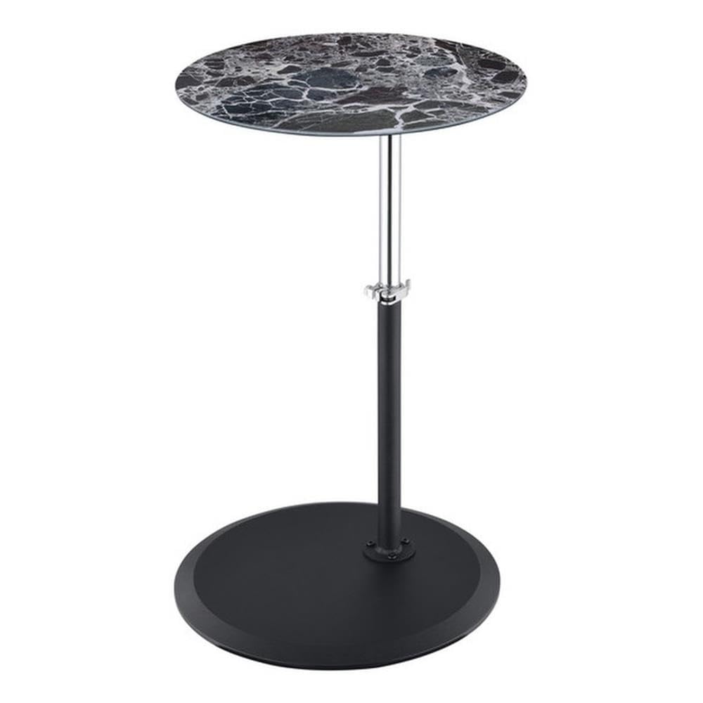 Lilola Home Orbit End Table with Height Adjustable White Marble Textured Glass Top
