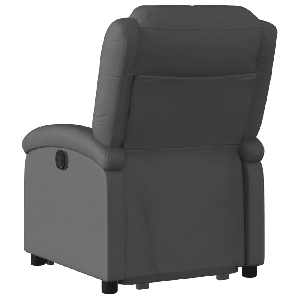 vidaXL Electric Leather Recliner Armchair-Gray Power Lift Chair with Adjustable Backrest/Footrest & Convenient Side Pocket for Living Room
