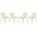 LeisureMod Asbury Modern Stackable Dining Chair Set of 4, Chrome Legs, Cream - Stylish Dining Chairs for Kitchen or Dining Room
