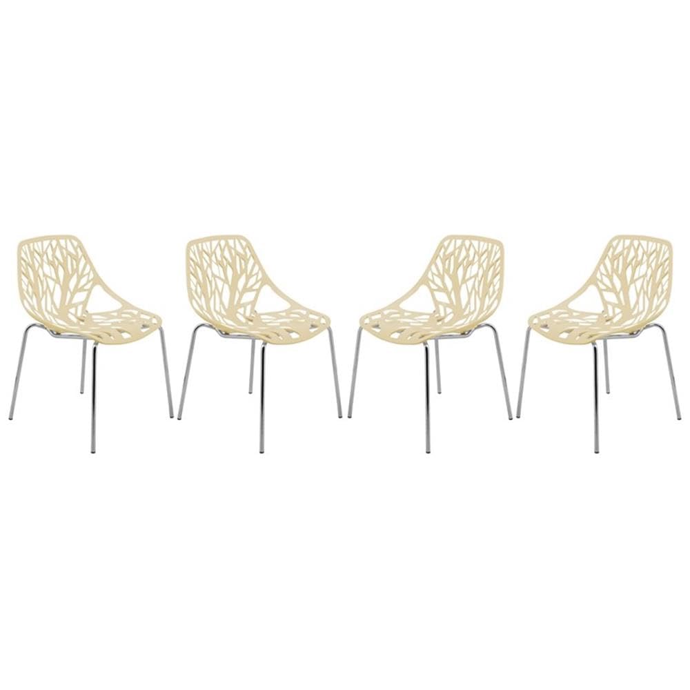 LeisureMod Asbury Modern Stackable Dining Chair Set of 4, Chrome Legs, Cream - Stylish Dining Chairs for Kitchen or Dining Room