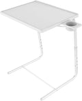 Adjustable TV Tray Table - TV Dinner Tray on Bed & Sofa, Comfortable Folding Table with 6 Height & 3 Tilt Angle Adjustments (Whi