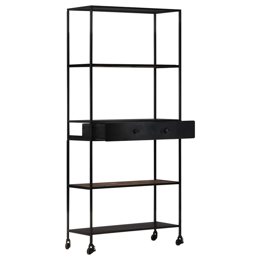 vidaXL Industrial Book Cabinet with 4 Shelves and Drawer - Rough Mango Wood & Iron Stand - Durable and Unique Home Decor - 31.5"x13.8"x70.9"