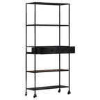 vidaXL Industrial Book Cabinet with 4 Shelves and Drawer - Rough Mango Wood & Iron Stand - Durable and Unique Home Decor - 31.5"x13.8"x70.9"
