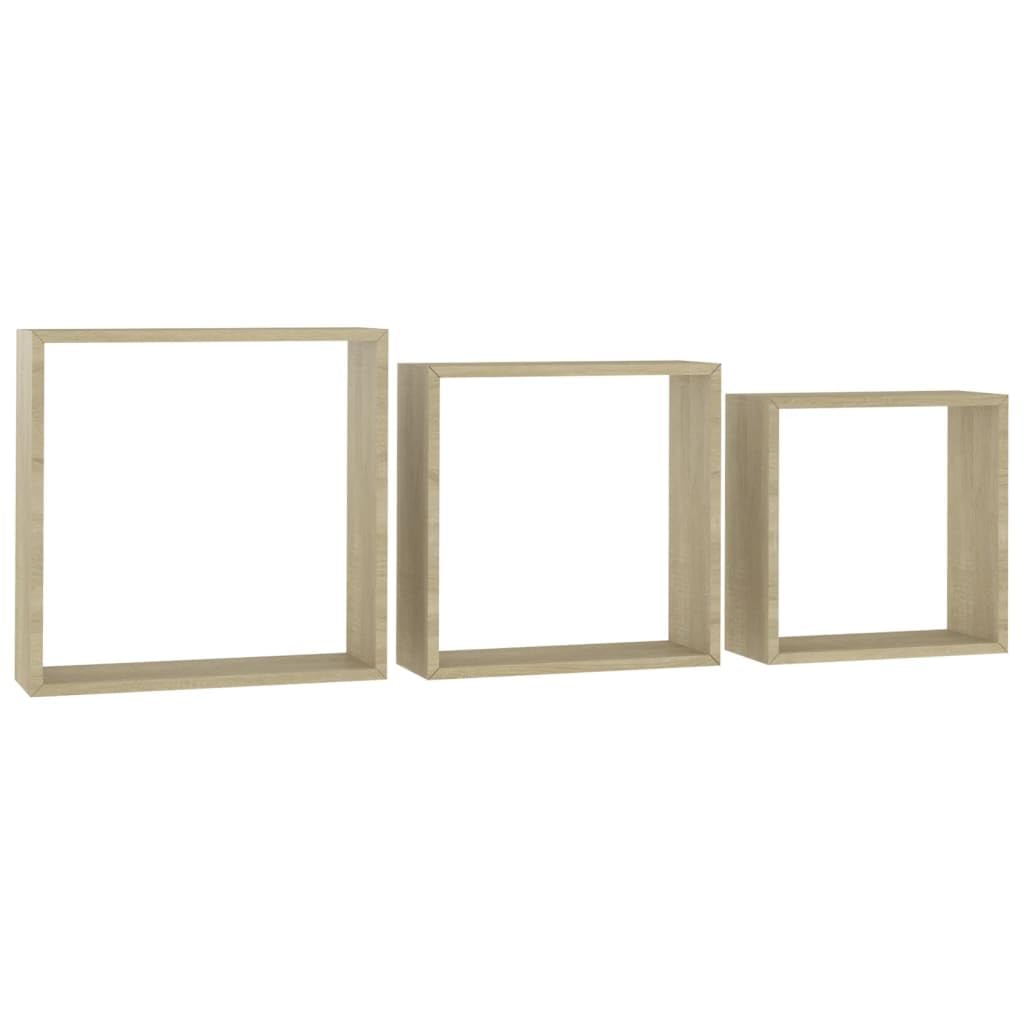 vidaXL Set of 3 Sonoma Oak Wall Cube Shelves - Modern, Durable MDF Floating Shelves for Display and Storage, Easy Installation