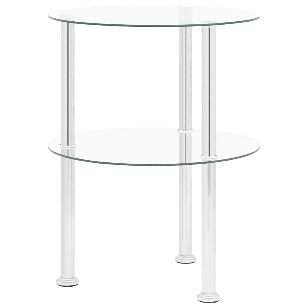 vidaXL Modern 2-Tier Side Table - Versatile and Compact - Transparent, Tempered Glass - Stainless Steel Frame - Round Design - 15".