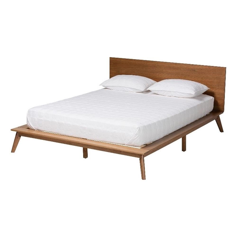 Baxton Studio Wheatley Mid-Century Modern Walnut Brown Finished Wood Queen Size Platform Bed