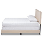 Baxton Studio Ramon Full Size Beige Linen Panel Bed with Nailhead Trim