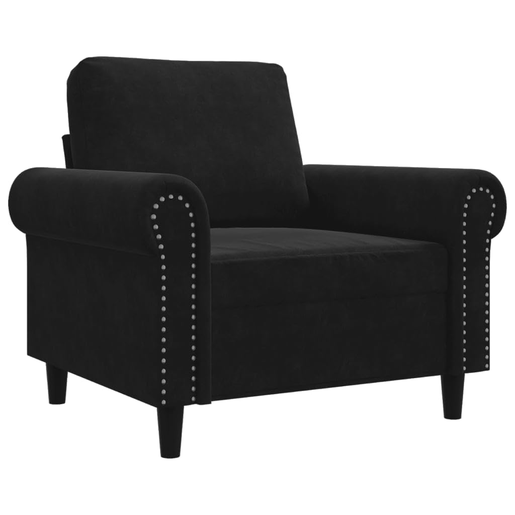 vidaXL Black Velvet Sofa Chair - Modern Accent Lounge Chair with Thickly Padded Seat and Back Pillow, Sturdy Metal Frame - Ideal for Living Room or Lounge Area