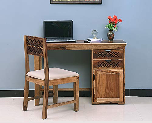 Furniselan Sheesham Wood Study Desk; Writing Desk; Office Desk With Chair (Rustic Teak Finish Finish,Rustic Teak), Medium (Vap1