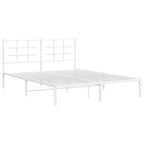 vidaXL White Metal Bed Frame-Double with Headboard, Steel Construction, 59.1"x78.7" Mattress Compatible, Under-Bed Storage, Modern Bedroom Furniture