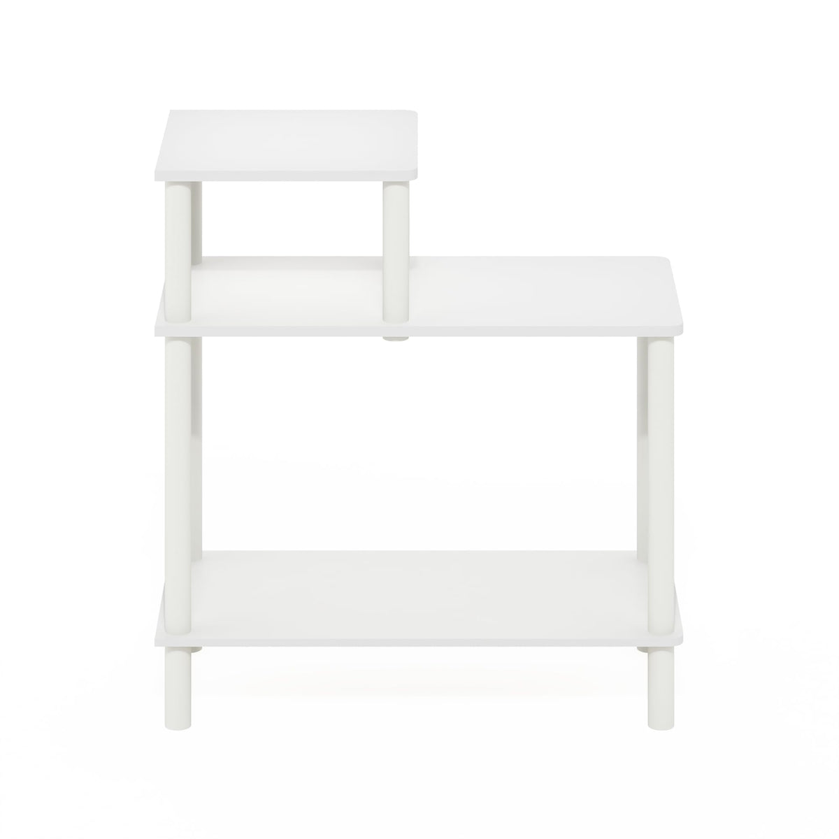 Furinno Turn-N-Tube 3-Tier Rectangular Sofa Side Table, End Table with Open Shelves, White/White