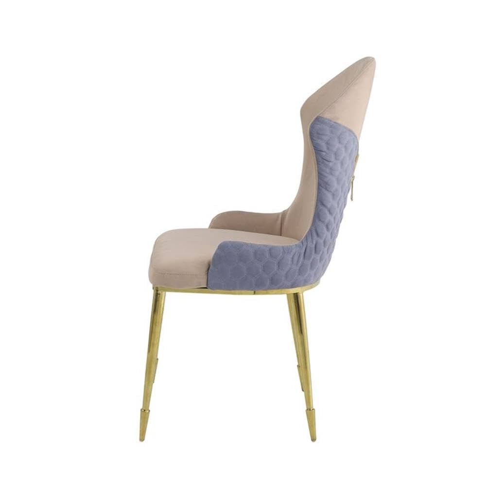 Acme Caolan Side Chair Set of 2 in Tan and Lavender Fabric and Gold