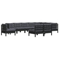 vidaXL Solid Pinewood Patio Lounge Set 10 Piece with Cushions Garden Outdoor Lawn Yard Terrace Balcony Wooden Seat Seating Furniture Black