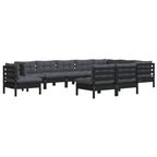 vidaXL Solid Pinewood Patio Lounge Set 10 Piece with Cushions Garden Outdoor Lawn Yard Terrace Balcony Wooden Seat Seating Furniture Black