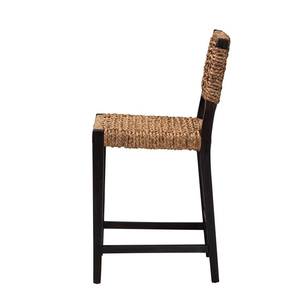 Baxton Studio Alise Modern Bohemian Dark Brown Mahogany Wood And Banana Fiber Counter Stool