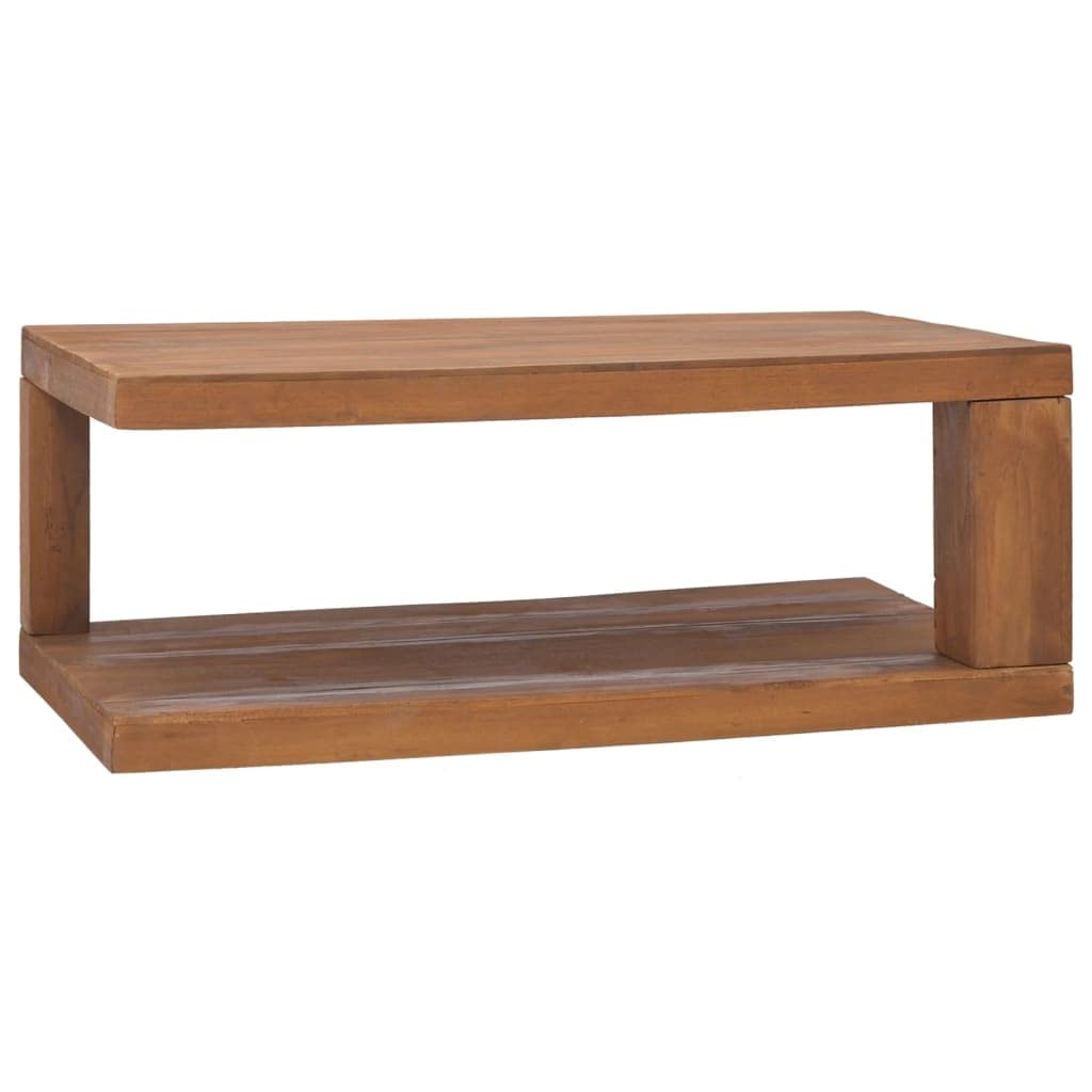 vidaXL Solid Teak Wood Coffee Table - 35.4x19.7x13.8, Colonial Style, Brown, Rectangular Farmhouse Accent Table with Storage, As