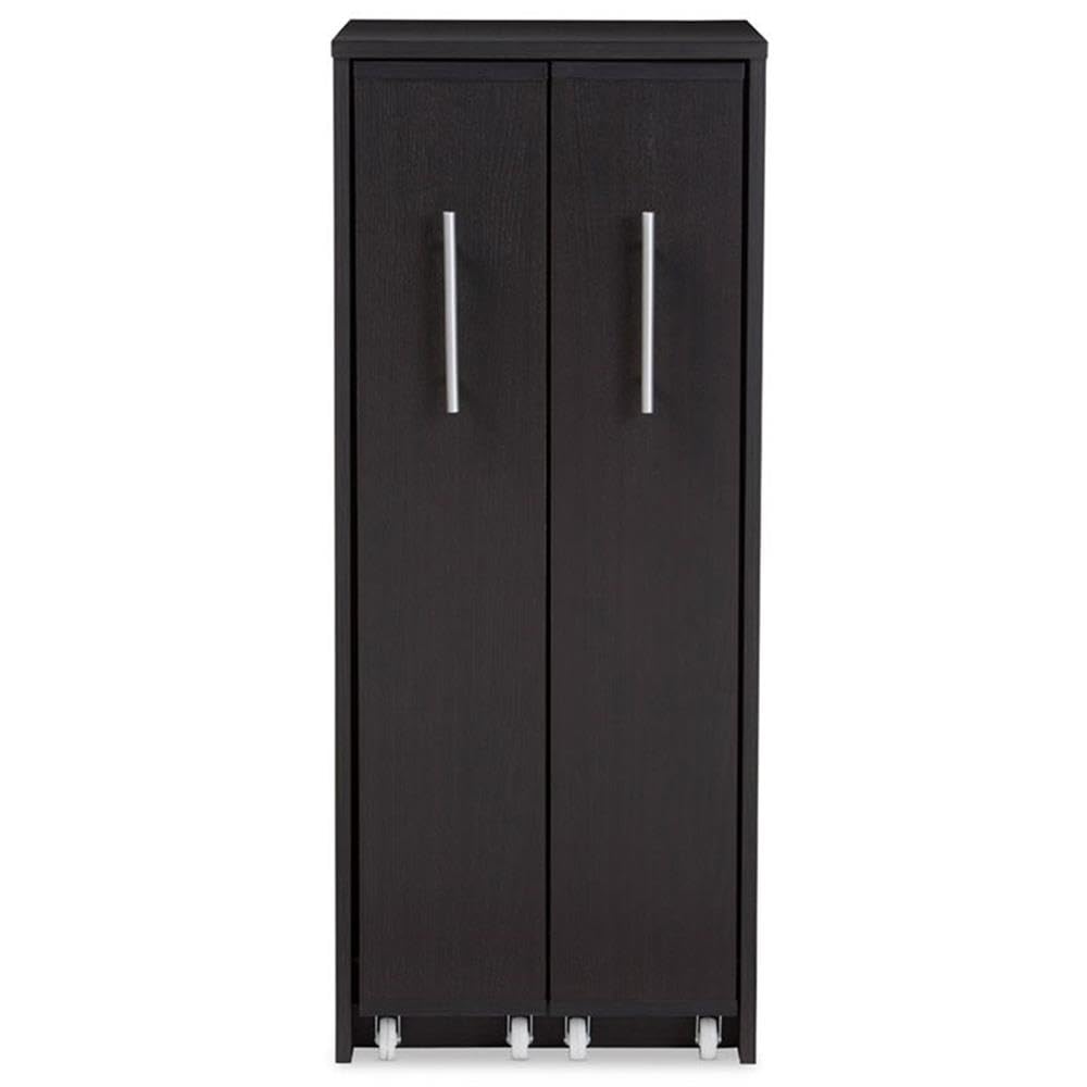 Baxton Studio Lindo Wood Bookcase with Two Pulled Out Doors Shelving Cabinet, Dark Brown