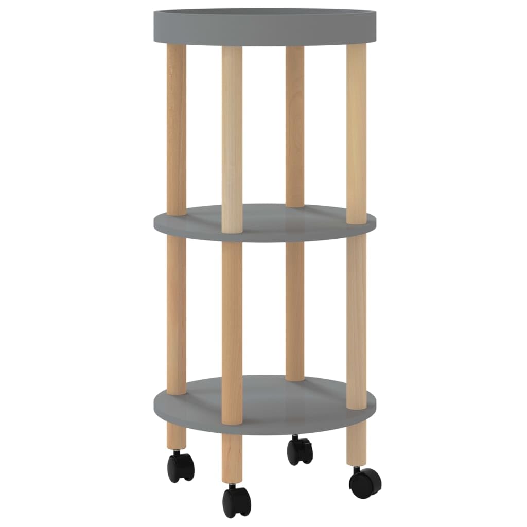 vidaXL Modern Scandinavian 3-Tier Trolley in Gray - Engineered Wood & Solid Pine, Mobile Storage Cart with Locking Wheels - 15x1