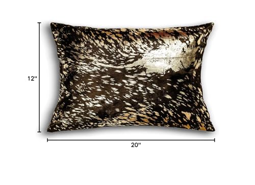 HomeRoots Kitchen Decorative Cowhide Pillow - 12' x 20' x 5', Chocolate and Gold