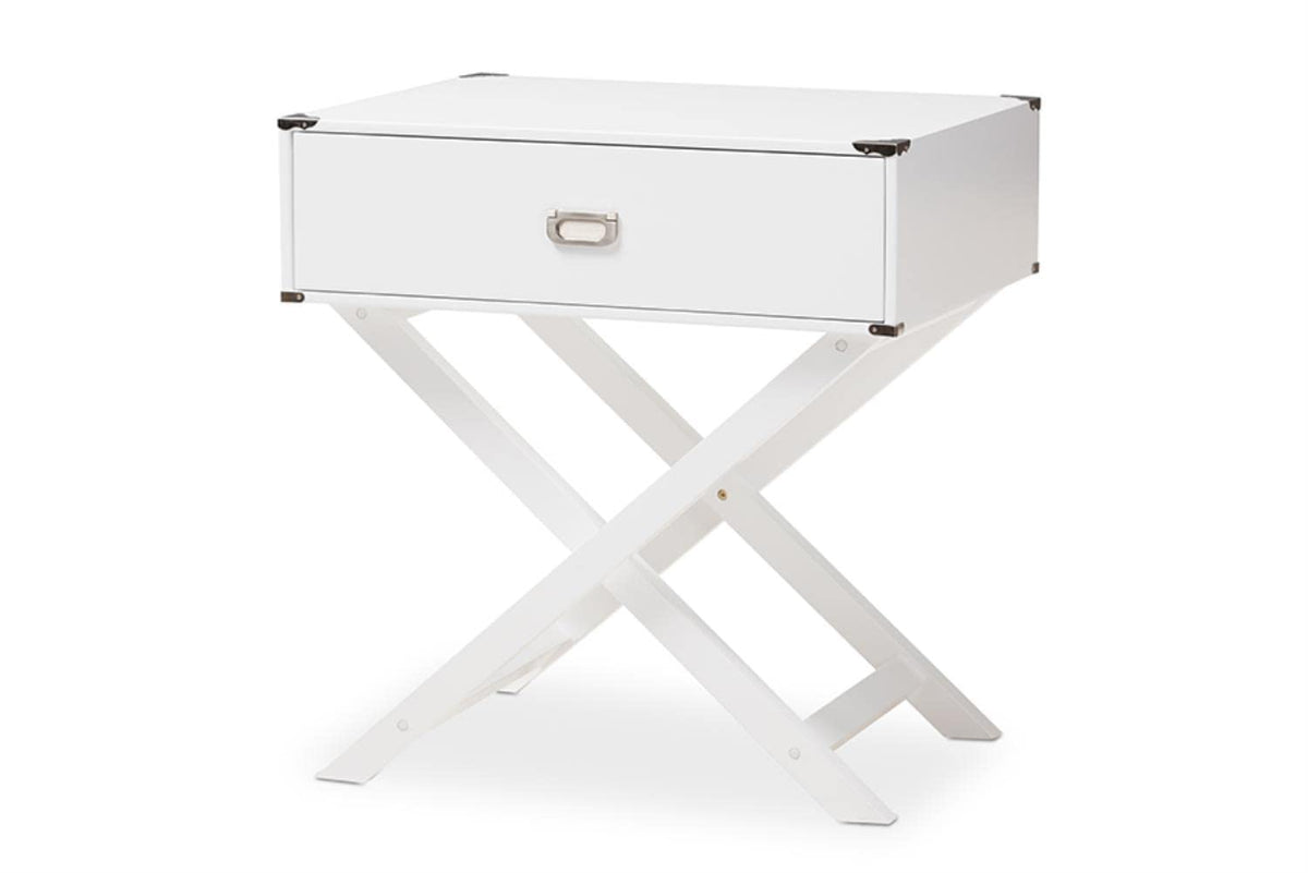 Baxton Studio Curtice Modern And Contemporary White 1Drawer Wooden Bedside Table White//Contemporary/Mdf/Hardwood/Pine Wood