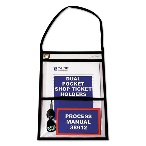 Stitched Shop Ticket Holders With 150 Strap, Clear/Black, 9 X 12, 15/Bx'